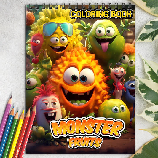 Monster Fruits Spiral Coloring Book: Discover 30 Captivating Coloring Pages, Bringing Together Monsters and Fruits in Whimsical Artwork