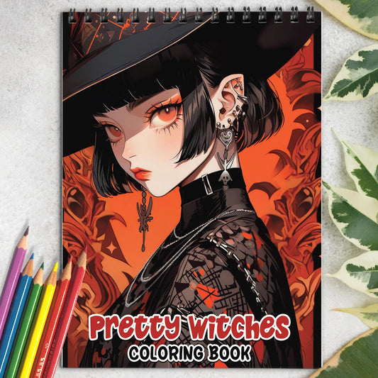 Pretty Witches Spiral-Bound Coloring Book: 30 Captivating Coloring Pages, Offering an Artistic and Reflective Experience 