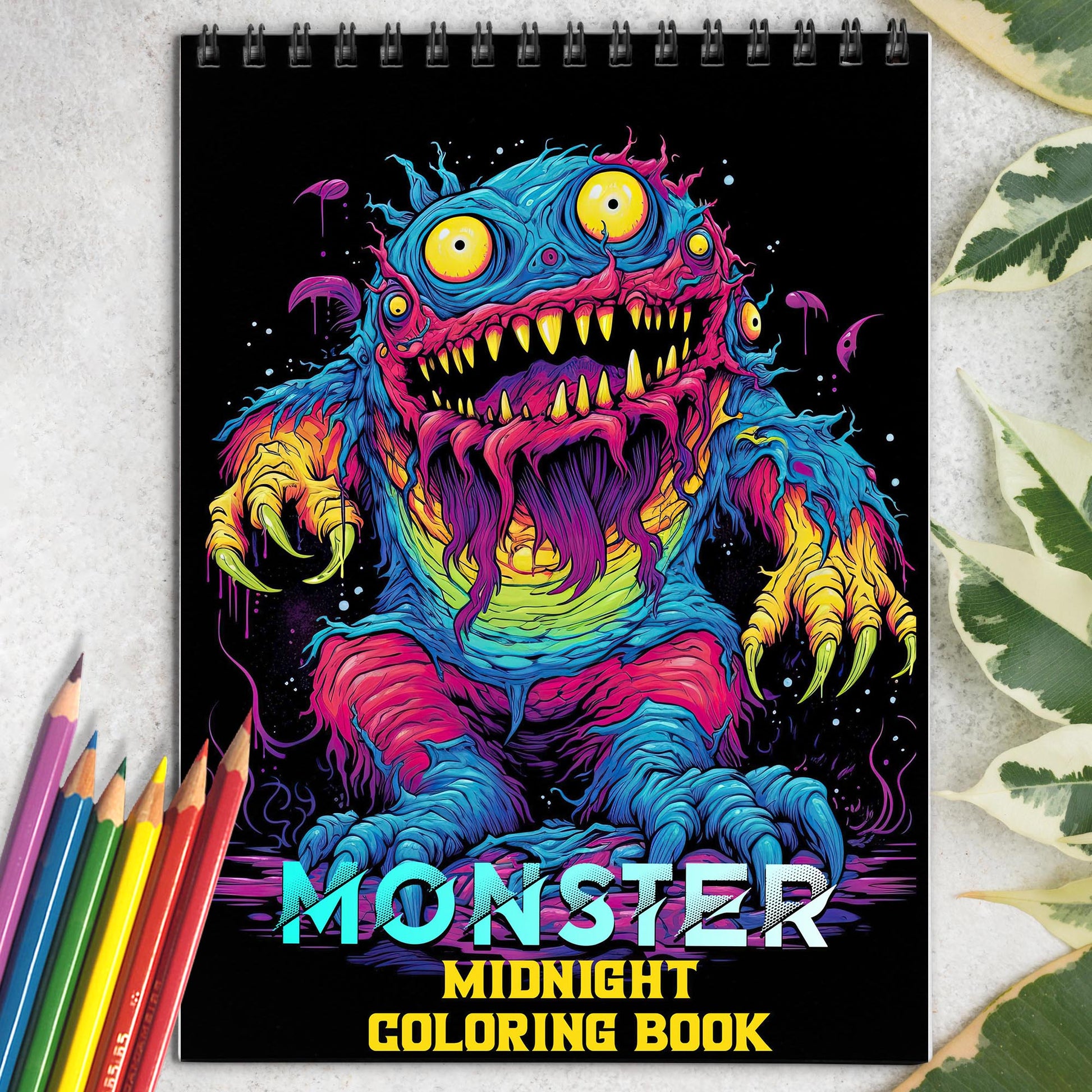 Midnight Monster Spiral Bound Coloring Book: Creepy Kawaii Monster Coloring Pages for Teen and Adults to Relax and Unwind