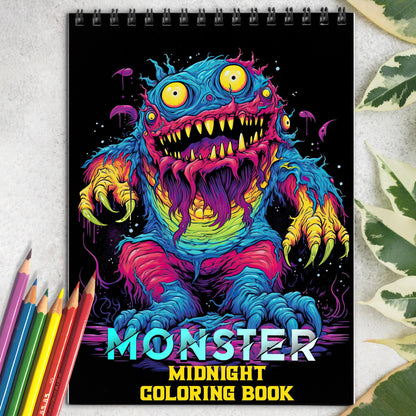 Midnight Monster Spiral Bound Coloring Book: Creepy Kawaii Monster Coloring Pages for Teen and Adults to Relax and Unwind