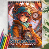 Kawaii Steampunk Girls Spiral Coloring Book: 30 Magical Coloring Pages, Depicting Cute Steampunk Girls Engaged in Mysterious and Imaginative Adventures