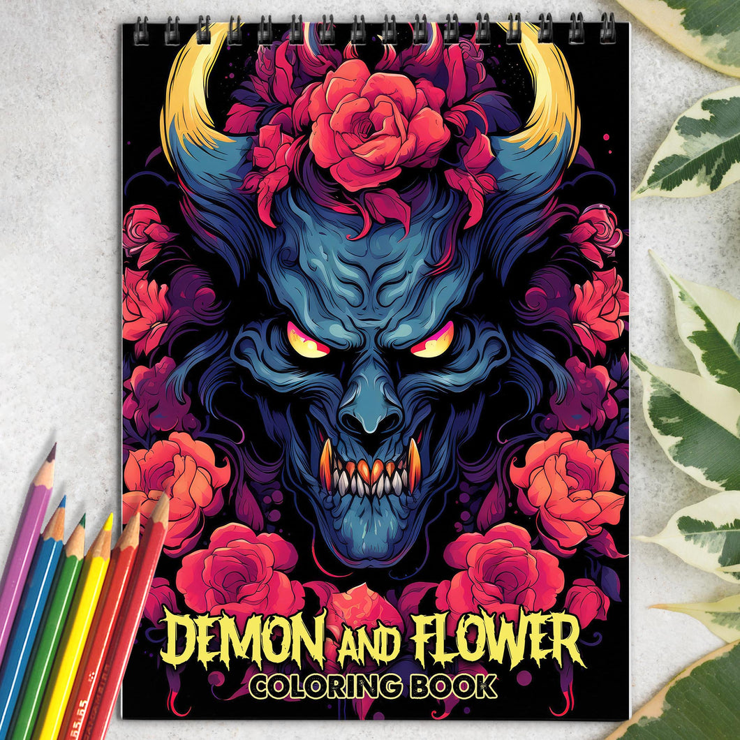 Demon And Flower Spiral-Bound Coloring Book: Showcasing 30 Unique and Mesmerizing Designs 