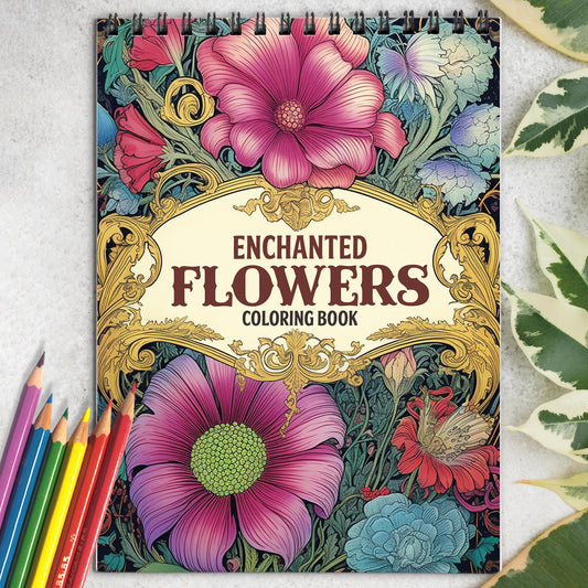 Enchanted Flowers Spiral Coloring Book: 30+ Exquisite Flower Illustrations | Relaxation, Mindfulness, and Creativity | Perfect Gift for Nature Lovers