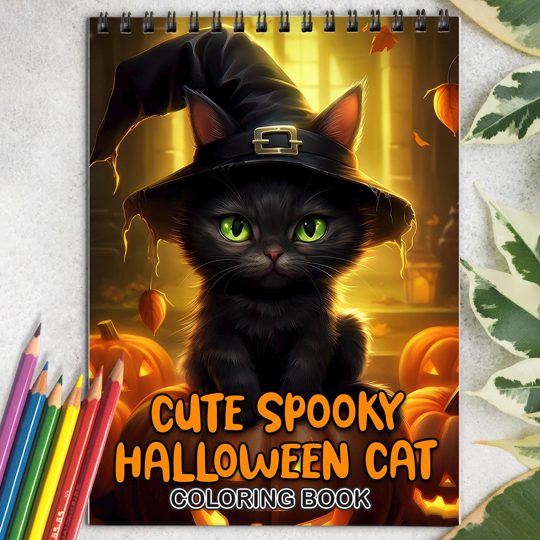 Cute Spooky Halloween Cat Spiral-Bound Coloring Book: Discover 30 Mesmerizing Coloring Pages in the Cute Spooky Halloween Cat Coloring Book for a Bewitching Experience