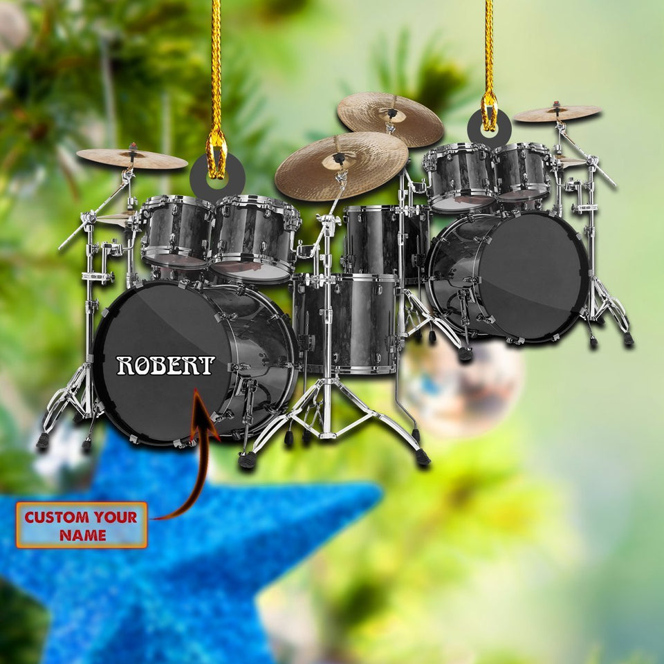 Custom Name on Black Drum Car Ornament - Gift for Drummer