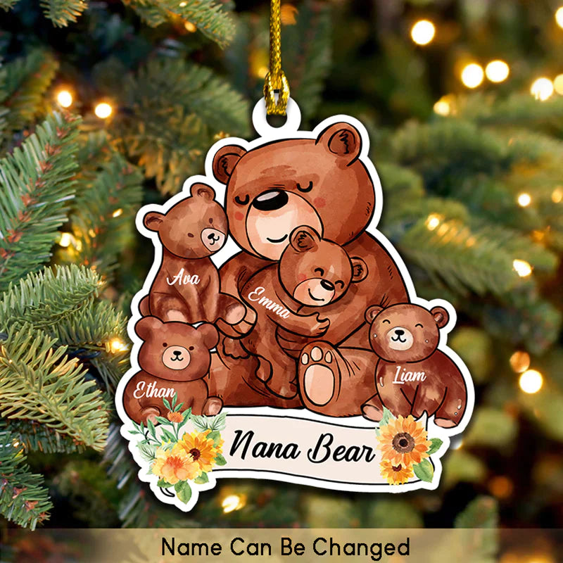 Nana Bear Ornament Personalized Grandma Handmade Christmas, Custom Shape Flat Ornament