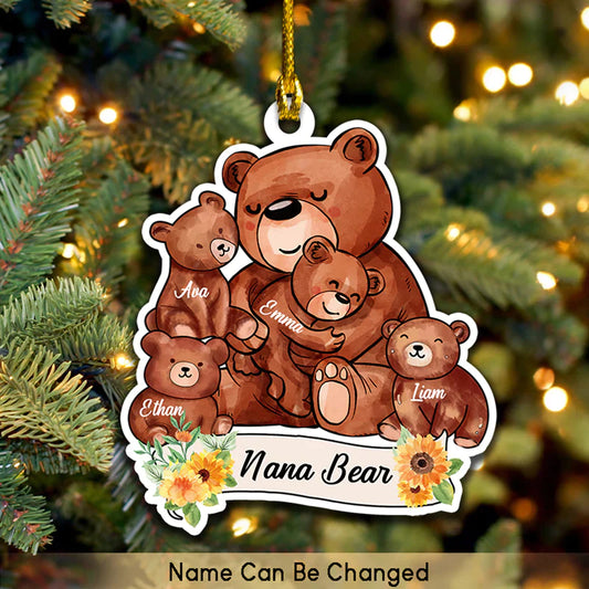 Nana Bear Ornament Personalized Grandma Handmade Christmas, Custom Shape Flat Ornament