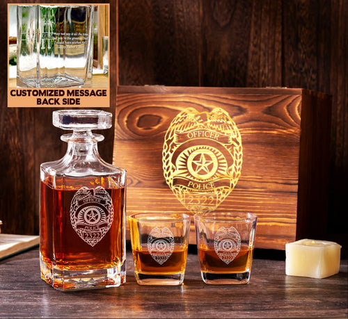Premium Decanter Gift set for Police Officer, Personalised Decanter Set