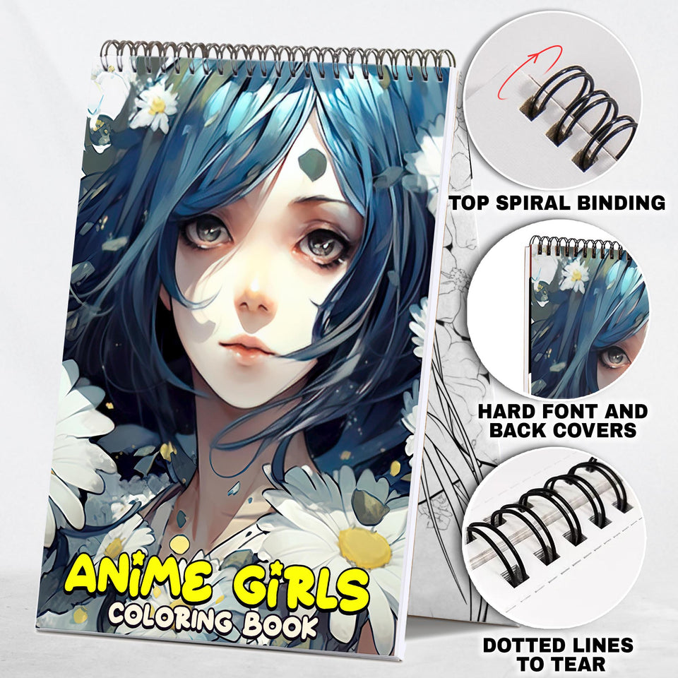 Anime Girls Spiral Coloring Book: 30 Charming Coloring Pages, Celebrating Cute and Lively Anime Girls in Playful Scenes