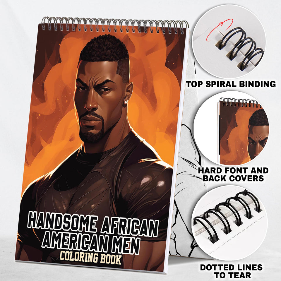 Handsome African American Men Spiral Bound Coloring Book: 30 Enchanting Coloring Pages, Unleashing Your Creativity in the World of Distinguished African American Men