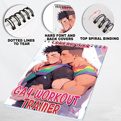 Gay Workout Trainer Spiral Coloring Book: Unleash Your Creativity in a Gym Setting with 30 Empowering Pages of LGBTQ+ Fitness Scenes.