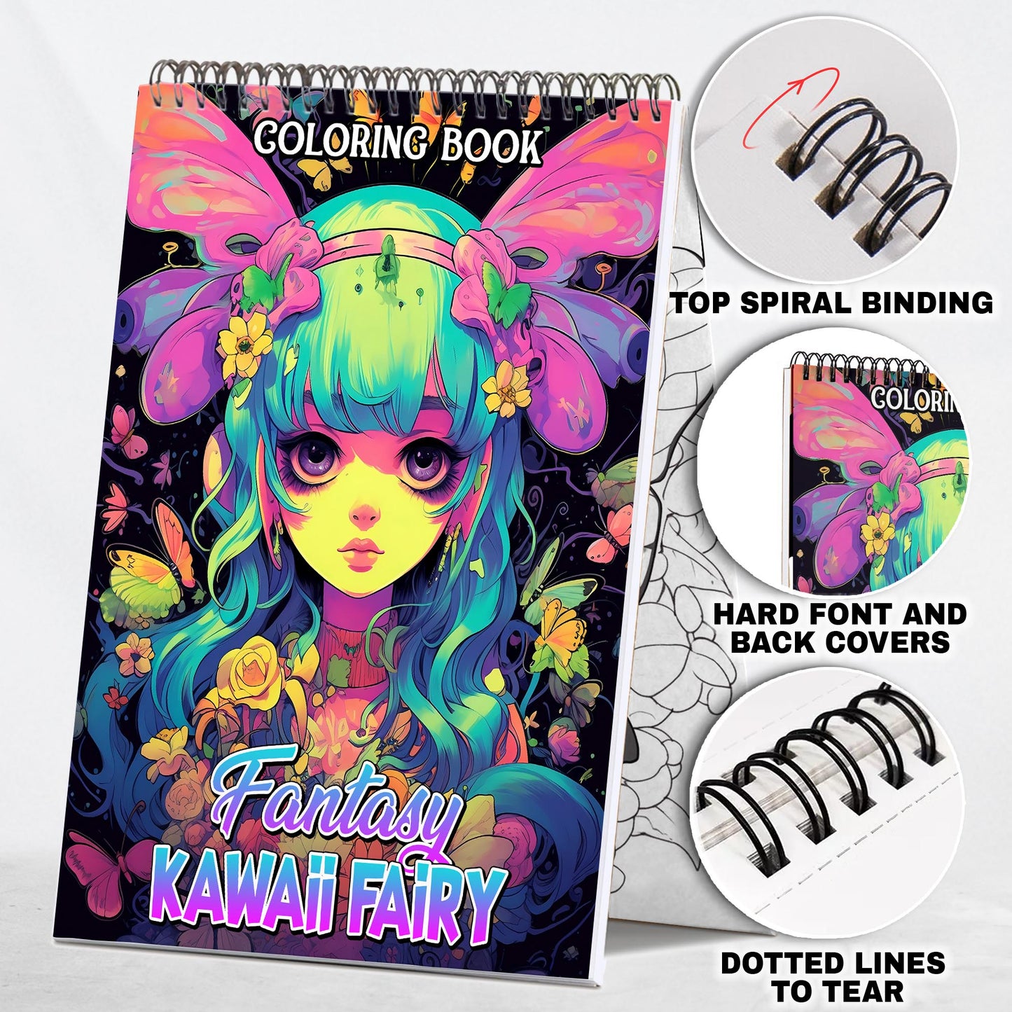 Fantasy Kawaii Fairy Spiral Coloring Book: 30 Pages, Featuring Adorable Kawaii Fairies in Magical Settings