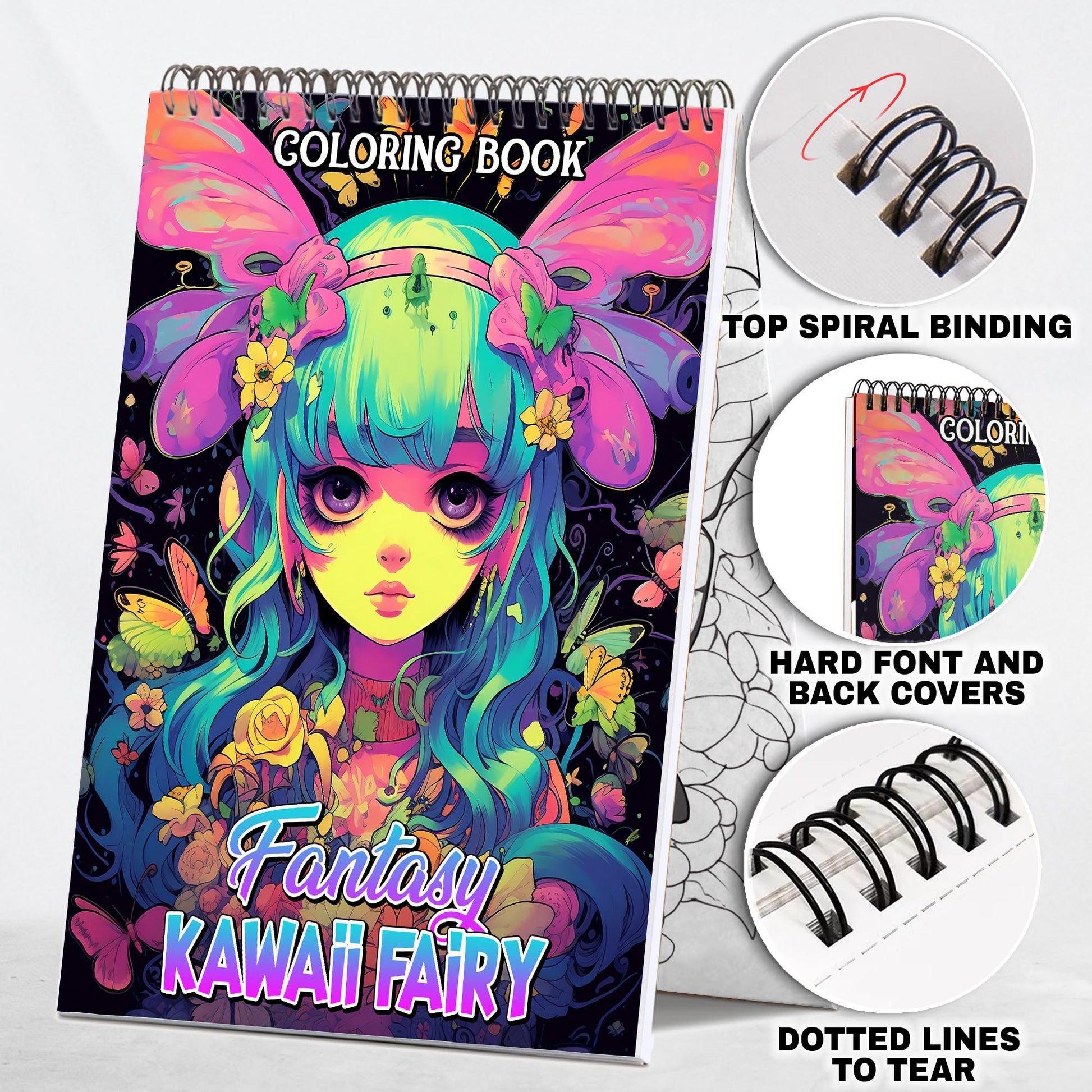 Fantasy Kawaii Fairy Spiral Coloring Book: 30 Pages, Featuring Adorable Kawaii Fairies in Magical Settings