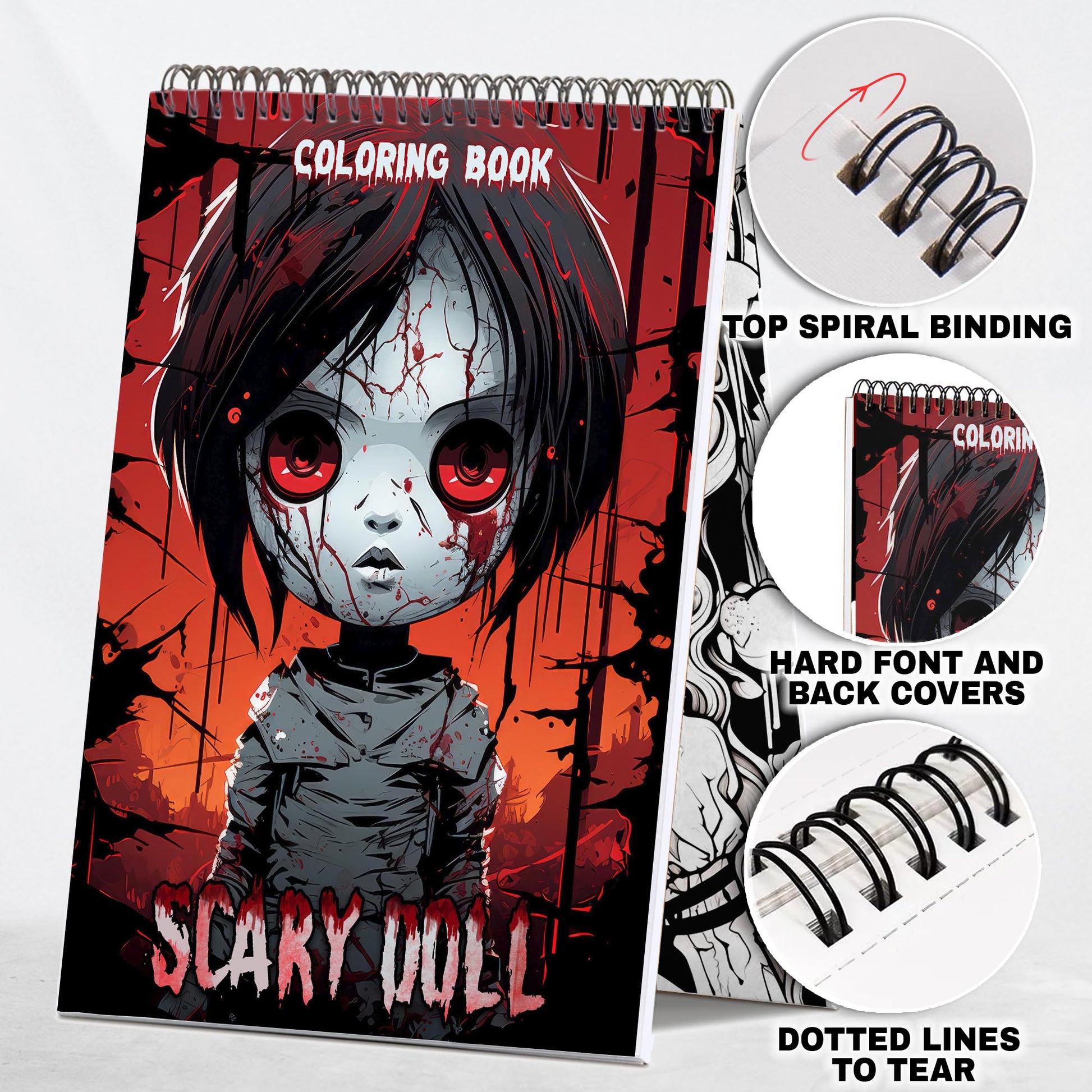 Scary Doll Spiral Bound Coloring Book: 30 Exquisite Coloring Pages that Showcase the Dark and Disturbing Nature of these Eerie Figures