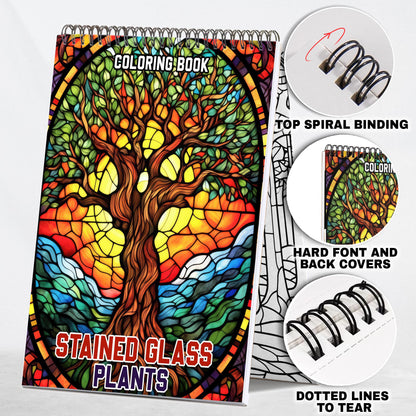 Stained Glass Plants Spiral Coloring Book: 30 Charming Coloring Pages for Coloring Enthusiasts to Embrace the Elegance and Translucency of Stained Glass Plant Illustrations
