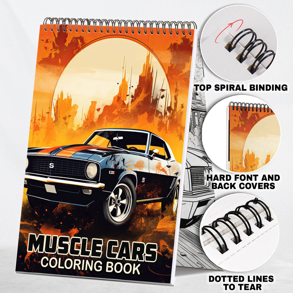 Muscle Cars Spiral Coloring Book: 30 Mesmerizing Coloring Pages that Showcase the Intricate Details and Ferocious Beauty of these Speed Machines