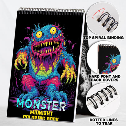 Midnight Monster Spiral Bound Coloring Book: Creepy Kawaii Monster Coloring Pages for Teen and Adults to Relax and Unwind
