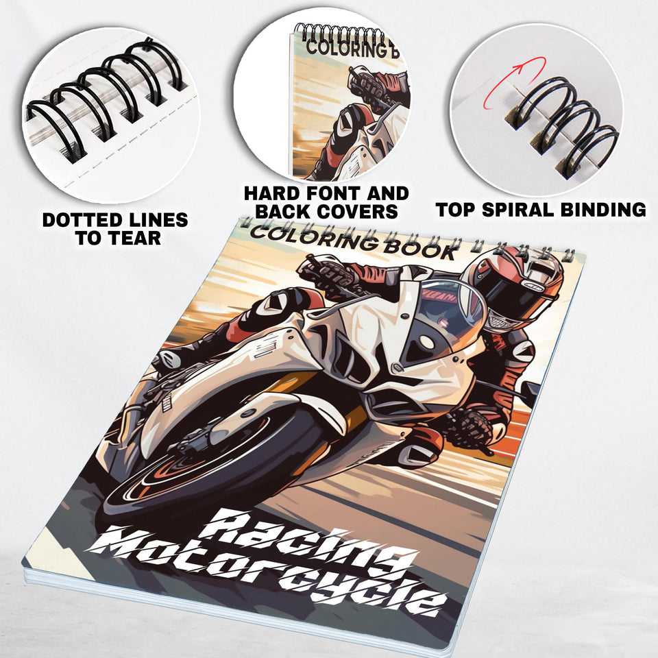 Racing Motorcycle Spiral Coloring Book: Indulge in 30 Whimsical Coloring Pages, Featuring Speedy Racing Motorcycles with Striking Designs