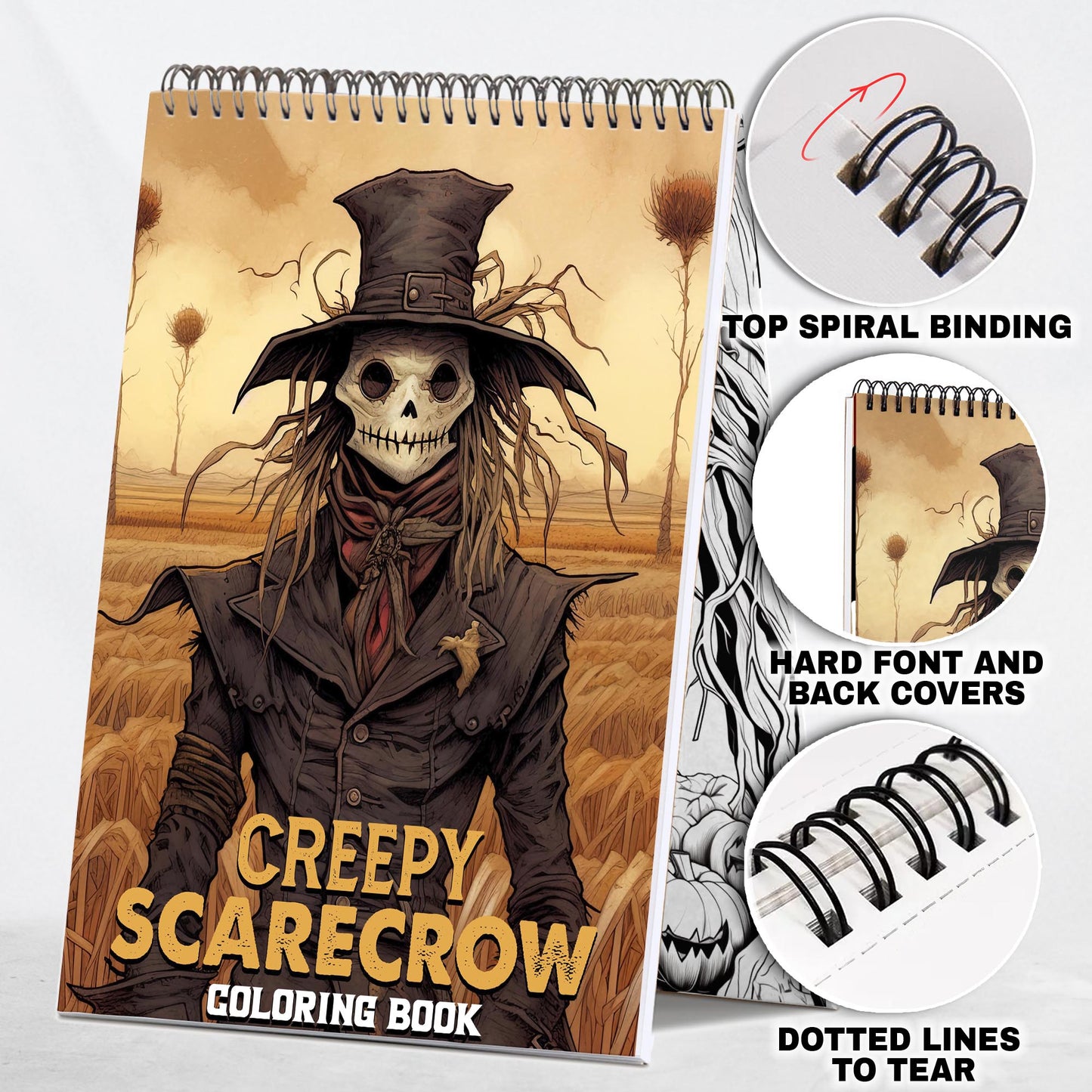 Creepy Scarecrow Spiral Coloring Book: 30 Creepy Scarecrow Coloring Pages, Embracing the Terrors That Haunt the Fields