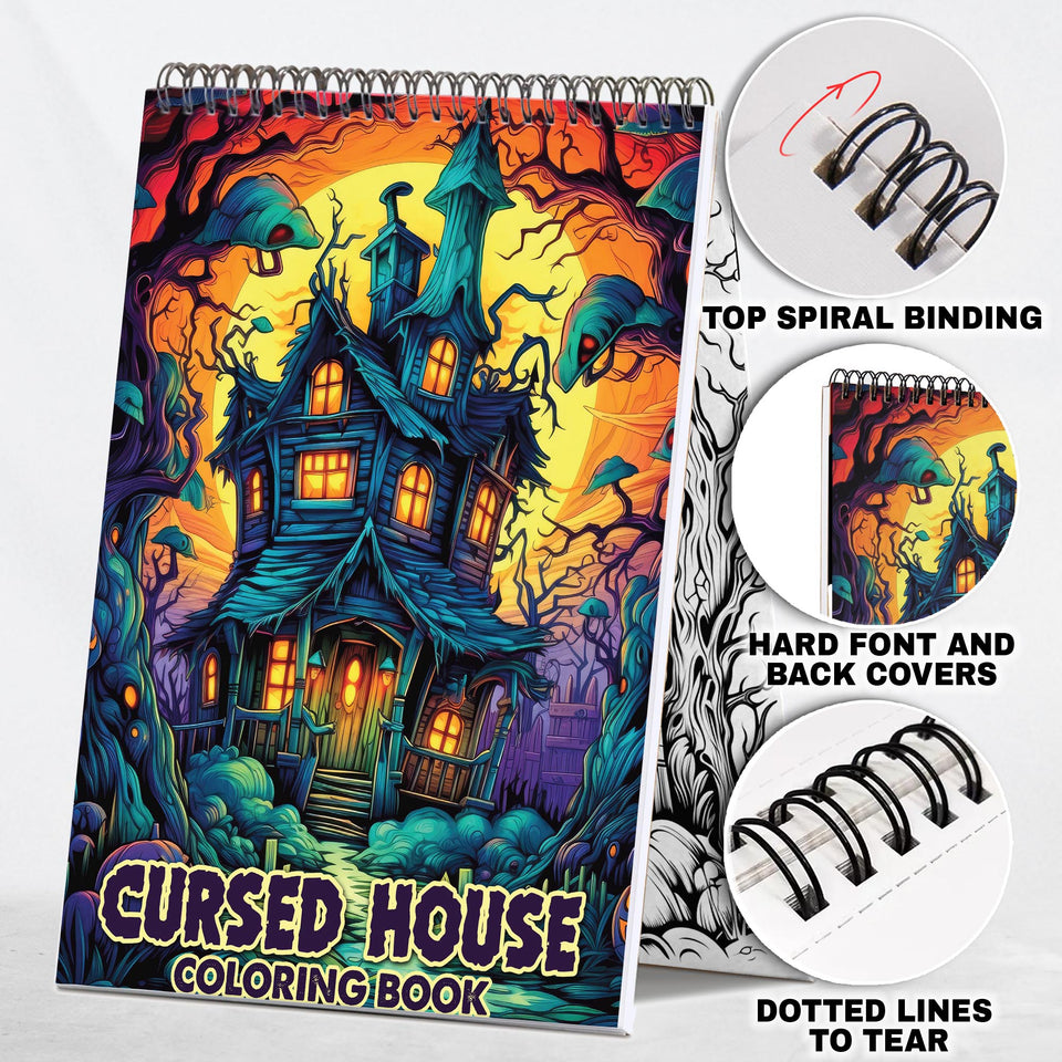 Cursed House Spiral-Bound Coloring Book: 30 Charming Pages of Haunted House Scenes.