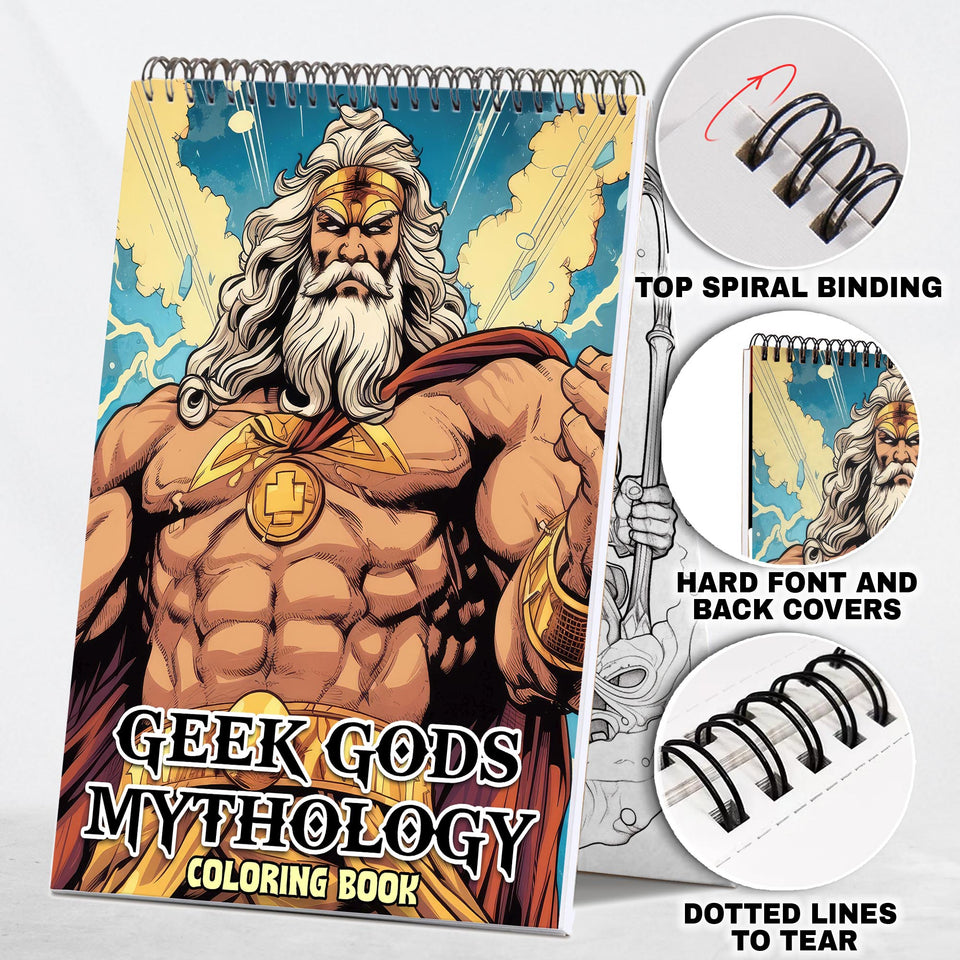 Geek Gods Mythology Spiral-Bound Coloring Book: 30 Intriguing Mythological Coloring Pages, Unveiling Geek Gods from Diverse Worlds 