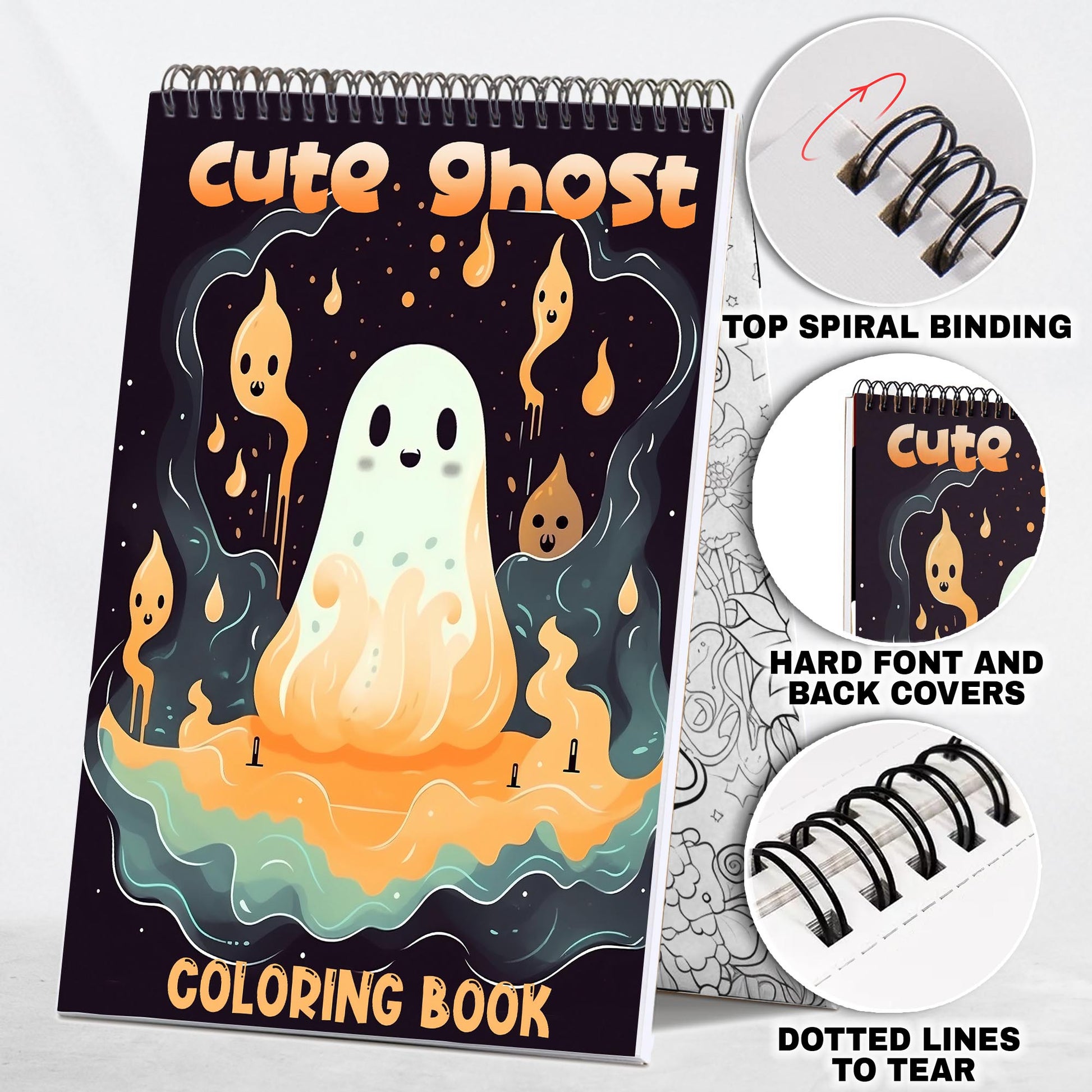 Cute Ghost Spiral-Bound Coloring Book: Embark on a Coloring Journey with 30 Page Featuring Cute Ghosts in Playful and Magical Settings