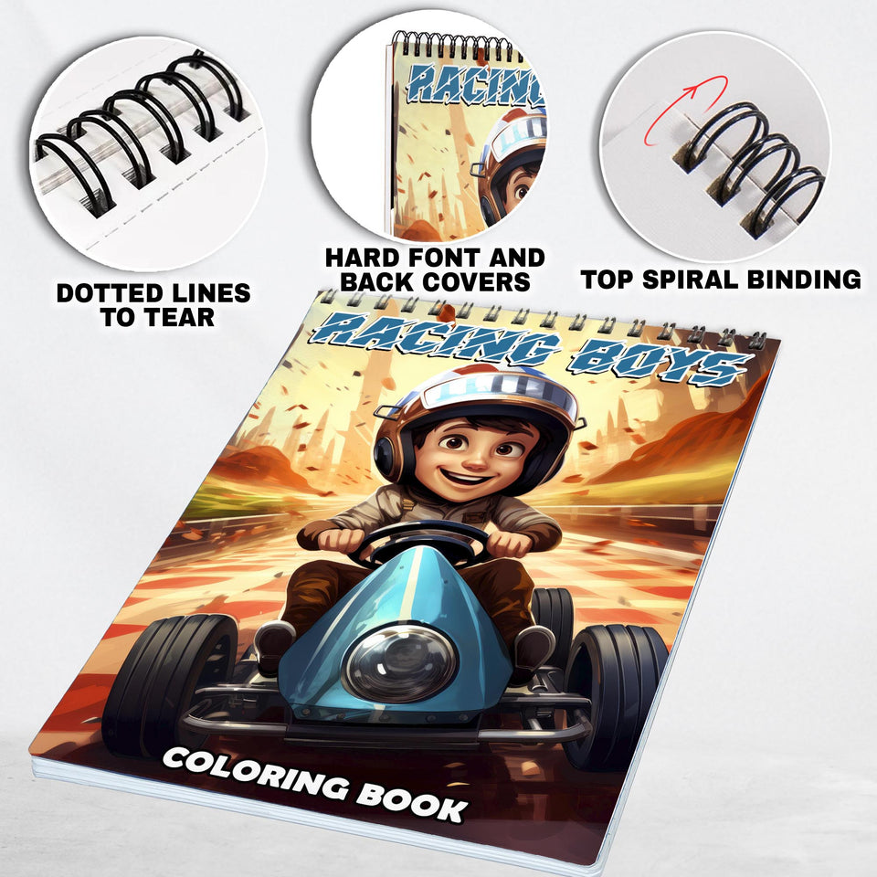 Racing Boys Spiral Bound Coloring Book: 30 Captivating Racing Boys Coloring Pages for an Adrenaline-Fueled Experience