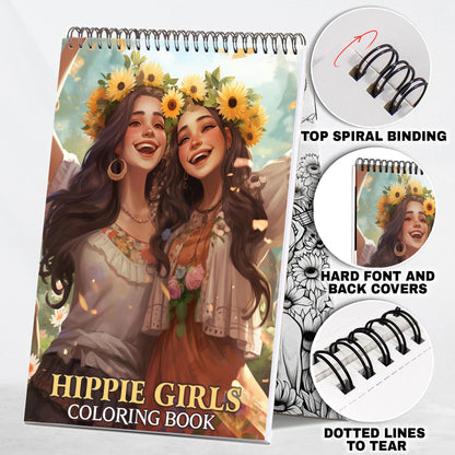 Hippie Girls Spiral Bound Coloring Book: 30 Whimsical Coloring Pages of Hippie Girls