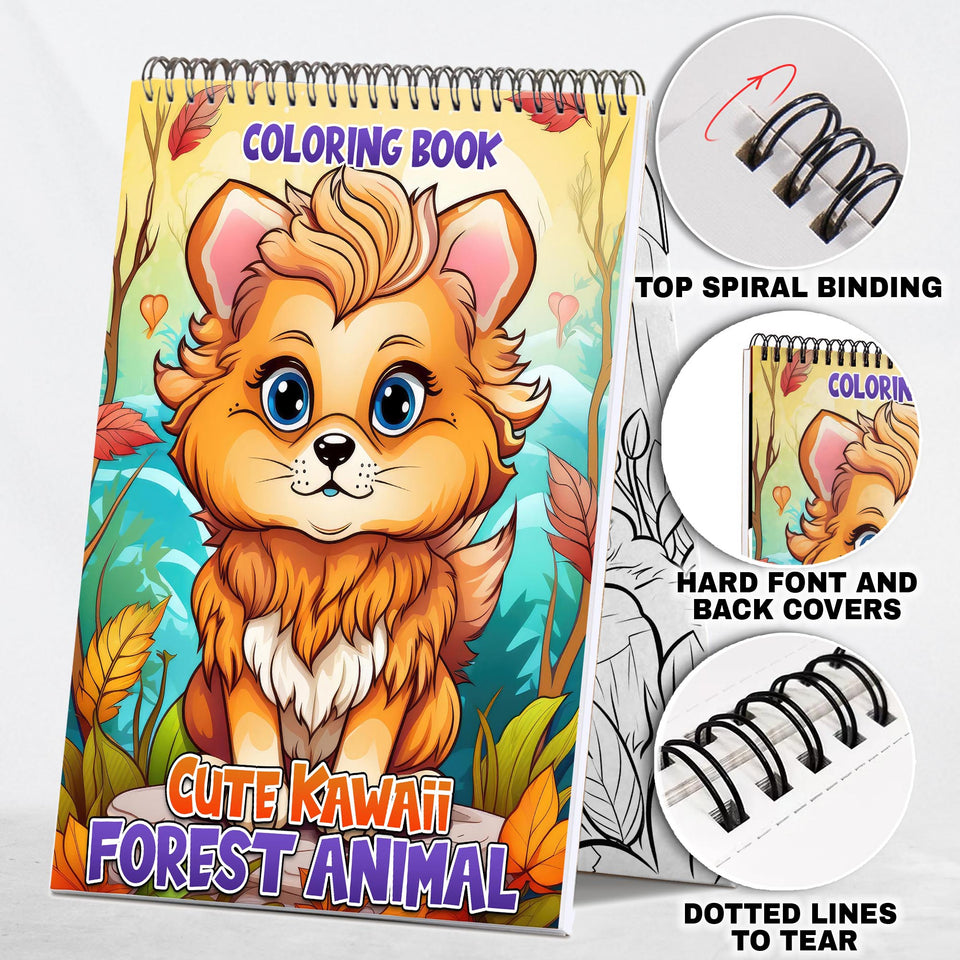 Cute Kawaii Forest Animal Spiral-Bound Coloring Book: 30 Exquisite Coloring Pages that Showcase the Adorable and Playful Creatures