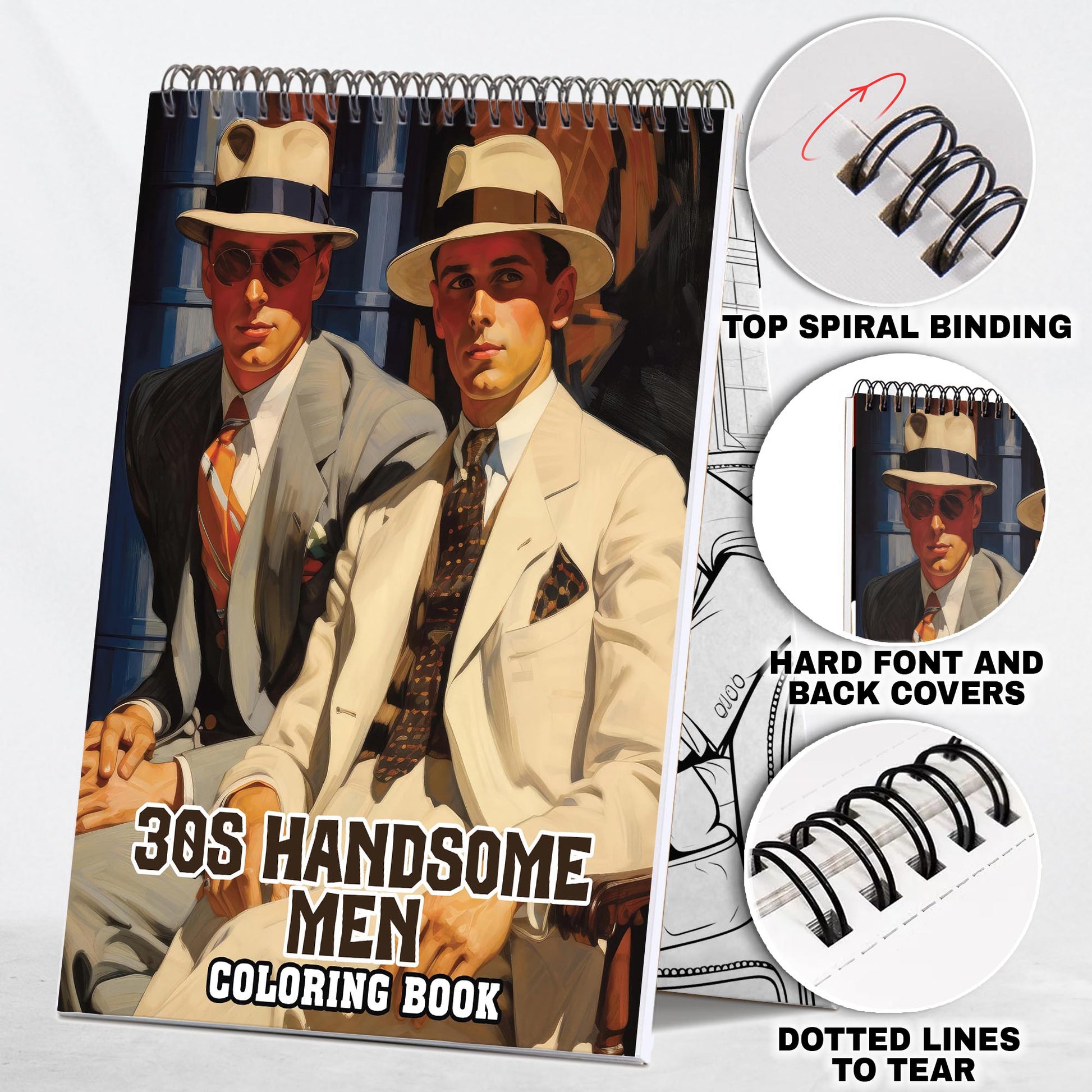 30s Handsome Men Spiral Bound Coloring Book: 30 Enchanting Coloring Pages, Unleashing Your Creativity in the World of Handsome Men