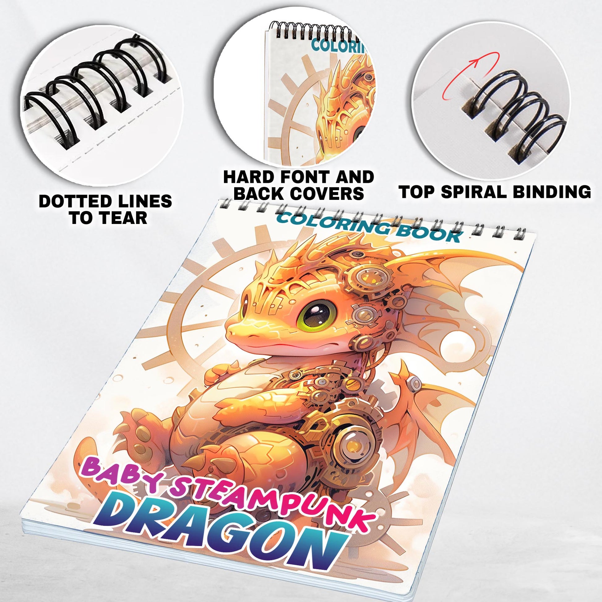 Baby Steampunk Dragon Spiral Bound Coloring Book: 30 Whimsical Coloring Pages of Baby Steampunk Dragons