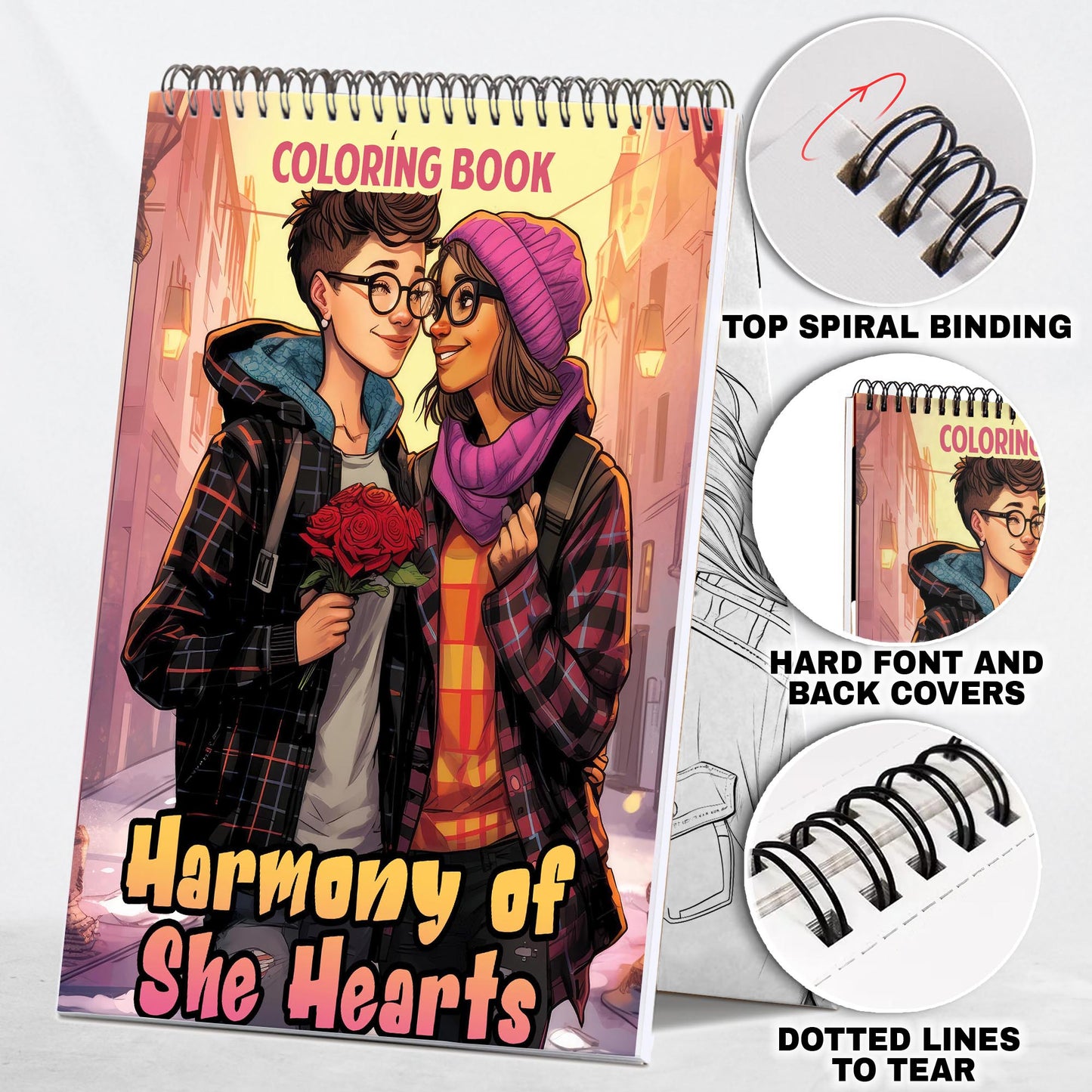 Harmony of She Hearts Spiral Bound Coloring Book: 30 Captivating Coloring Pages, Where Lesbian Couples Share Their Heartwarming Stories on Every Page.
