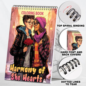 Harmony of She Hearts Spiral Bound Coloring Book: 30 Captivating Coloring Pages, Where Lesbian Couples Share Their Heartwarming Stories on Every Page.