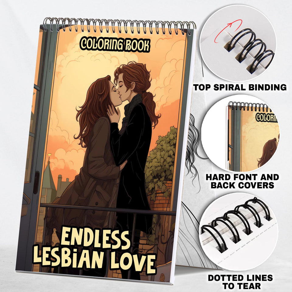 Endless Lesbian Love Spiral Bound Coloring Book: 30 Charming Pages Filled with Timeless Moments of Lesbian Love