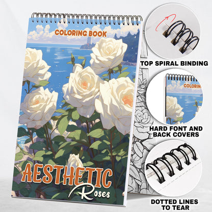 Aesthetic Roses Spiral-Bound Coloring Book: 30 Captivating Illustrations