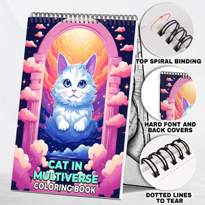Cat In Multiverse Spiral-Bound Coloring Book: 30 Whimsical Illustrations of Cats Journeying through the Cosmos