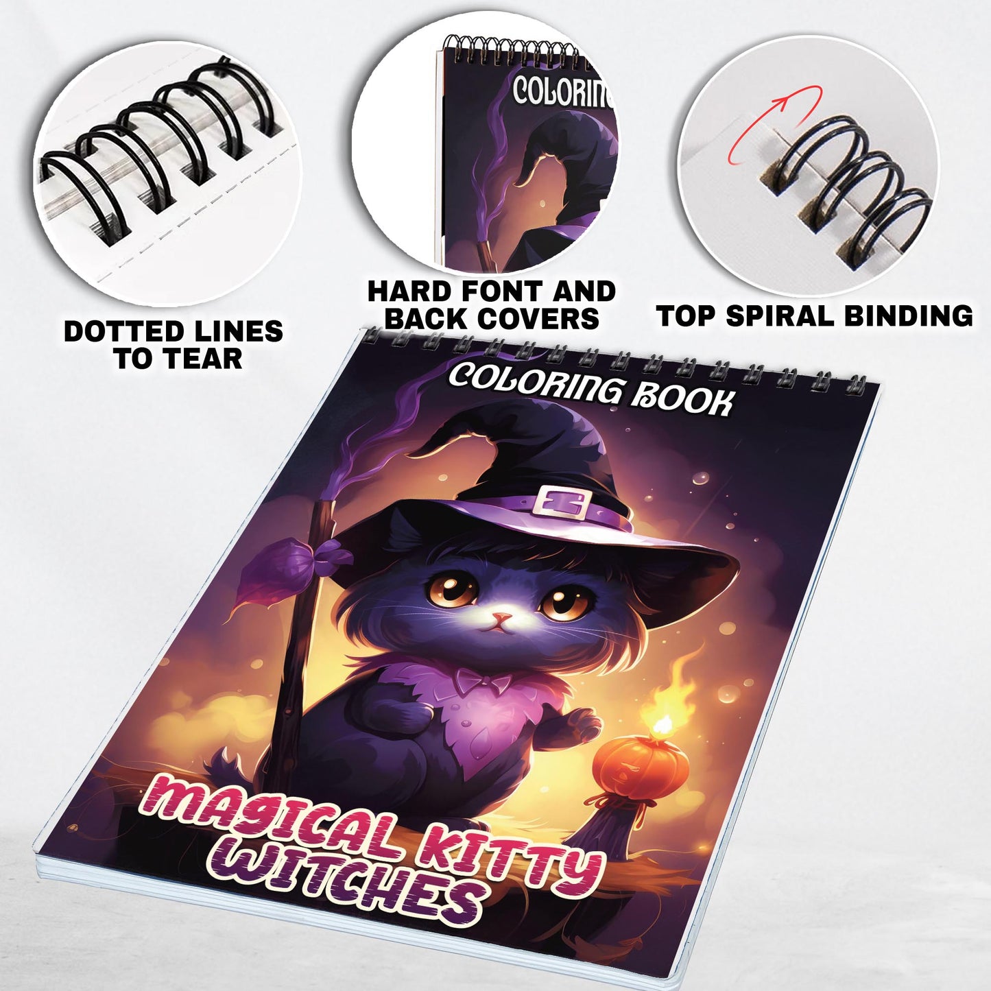 Magical Kitty Witches Spiral-Bound Coloring Book: 30 Captivating Coloring Scenes of Adorable Magical Kitty Witches 
