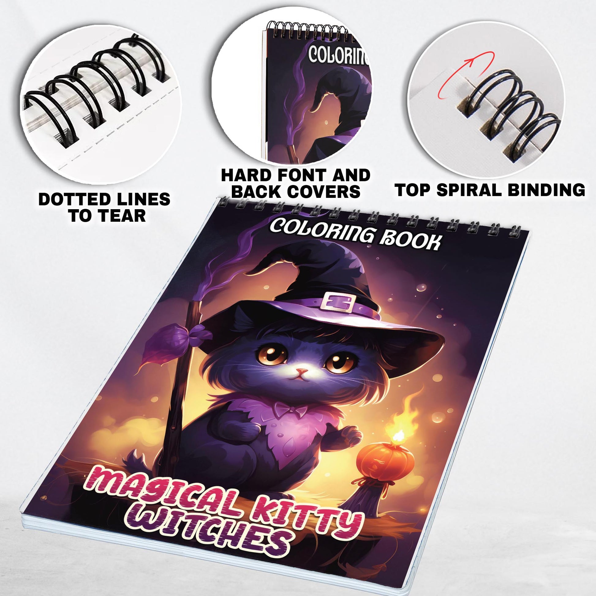 Magical Kitty Witches Spiral-Bound Coloring Book: 30 Captivating Coloring Scenes of Adorable Magical Kitty Witches 