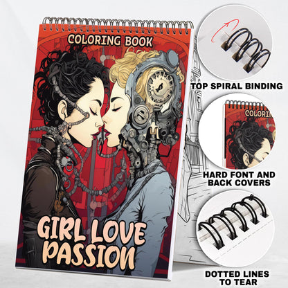 Girl Love Passion Spiral Bound Coloring Book: 30 Captivating Coloring Scenes of Passionate Couples.