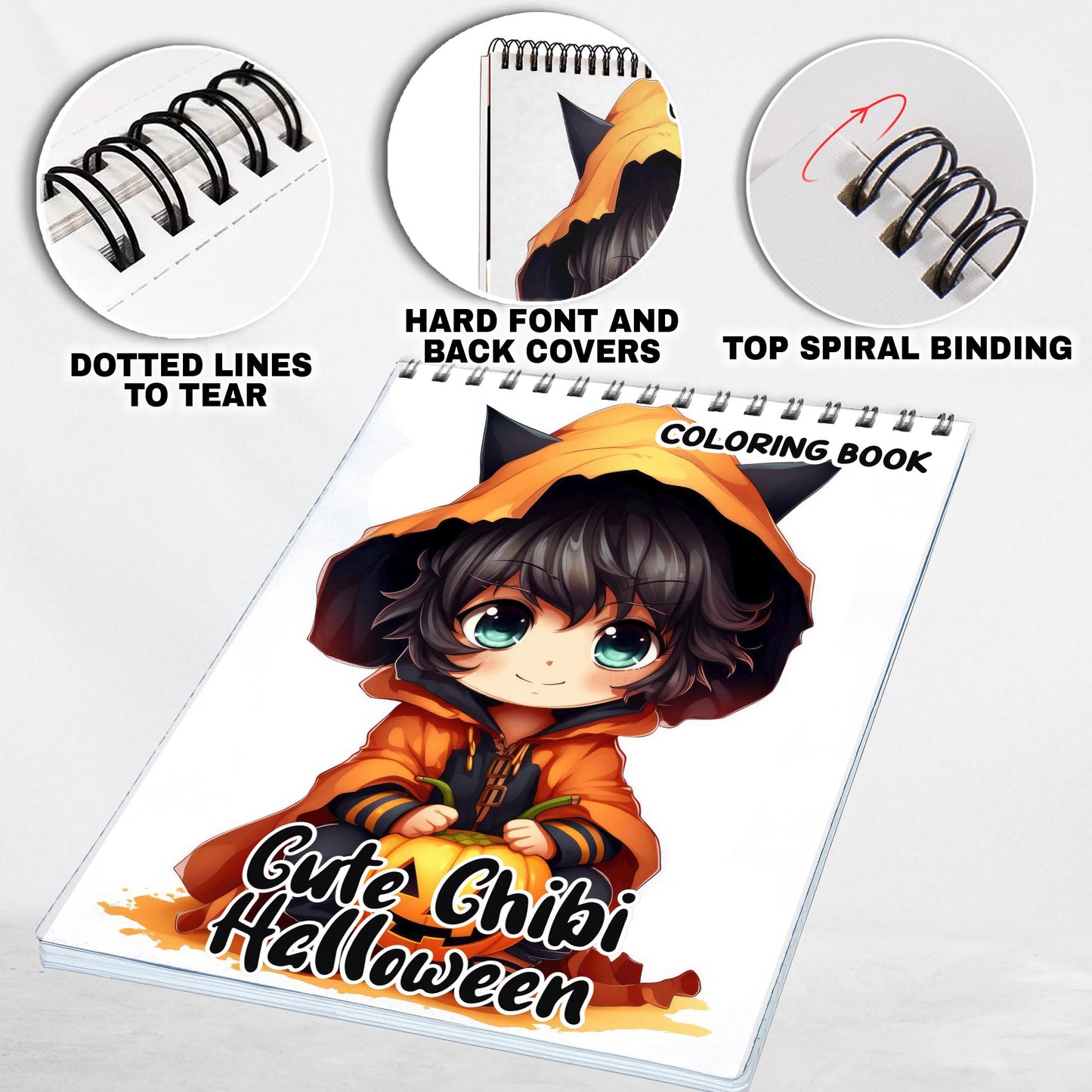 Cute Chibi Halloween Witchy Spiral-Bound Coloring Book: 30 Captivating Coloring Scenes of Cute Chibi Halloween Witches, Ready for Your Artistic Touch