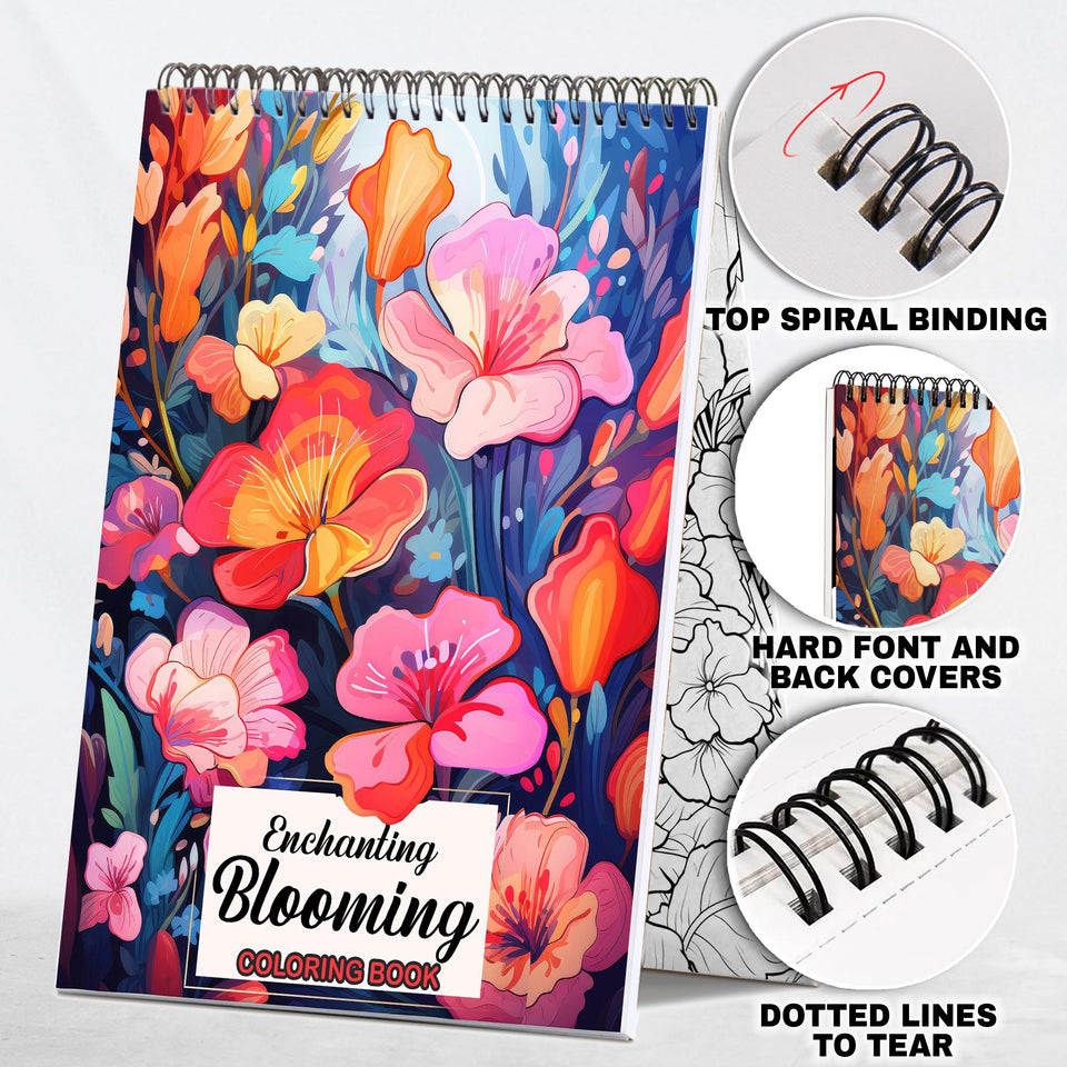 Enchanting Blooming Spiral-Bound Coloring Book: 30 Whimsical Coloring Pages of Enchanting Blooms