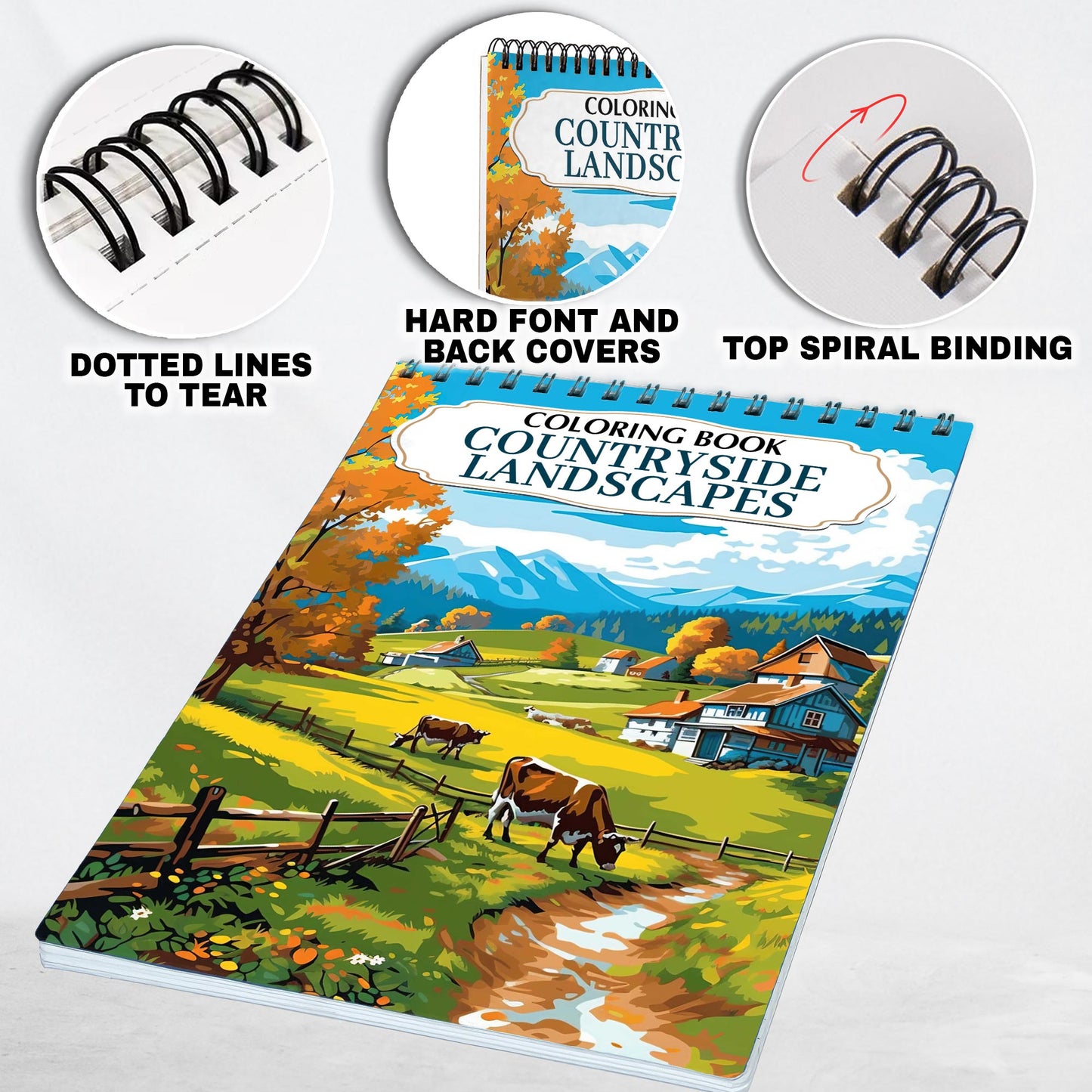 Countryside Landscapes Spiral Coloring Book: Enchanting Rural Vistas, Immerse Yourself in the Serenity of Countryside Landscapes