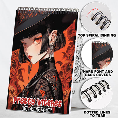 Pretty Witches Spiral-Bound Coloring Book: 30 Captivating Coloring Pages, Offering an Artistic and Reflective Experience 