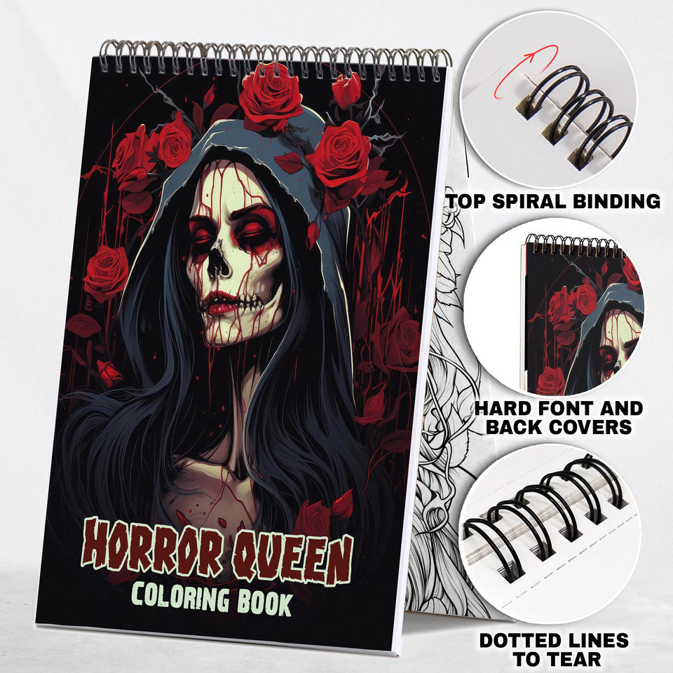 Horror Queen Spiral Bound Coloring Book: 30 Horror Queen Coloring Pages for Gothic Art Enthusiasts to Unleash Their Creative Expression