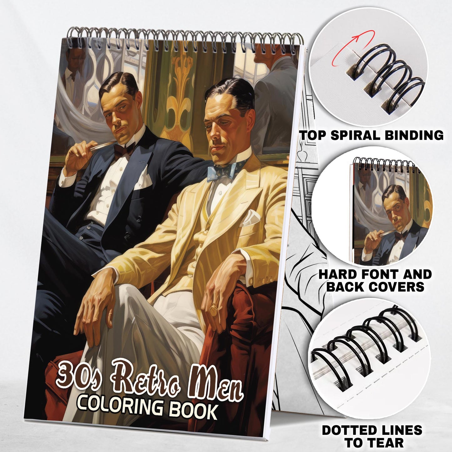 30s Retro Men Spiral Bound Coloring Book: 30 Enchanting Coloring Pages, Unleashing Your Creativity in the World of 1930s Retro Men