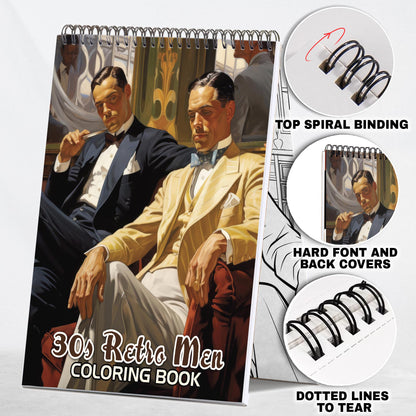 30s Retro Men Spiral Bound Coloring Book: 30 Enchanting Coloring Pages, Unleashing Your Creativity in the World of 1930s Retro Men