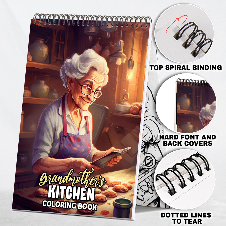 Grandmother's Kitchen Spiral-Bound Coloring Book: 30 Mesmerizing Coloring Pages for Vintage and Food Art Fans to Explore the Fascinating World of Grandmother's Kitchen 