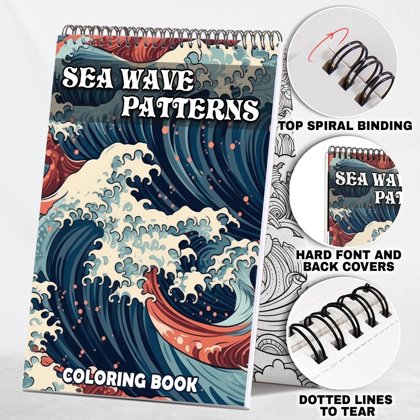 Sea Wave Patterns Spiral Bound Coloring Book: 30 Mesmerizing Coloring Pages for Art Enthusiasts to Create Harmonious and Relaxing Artwork