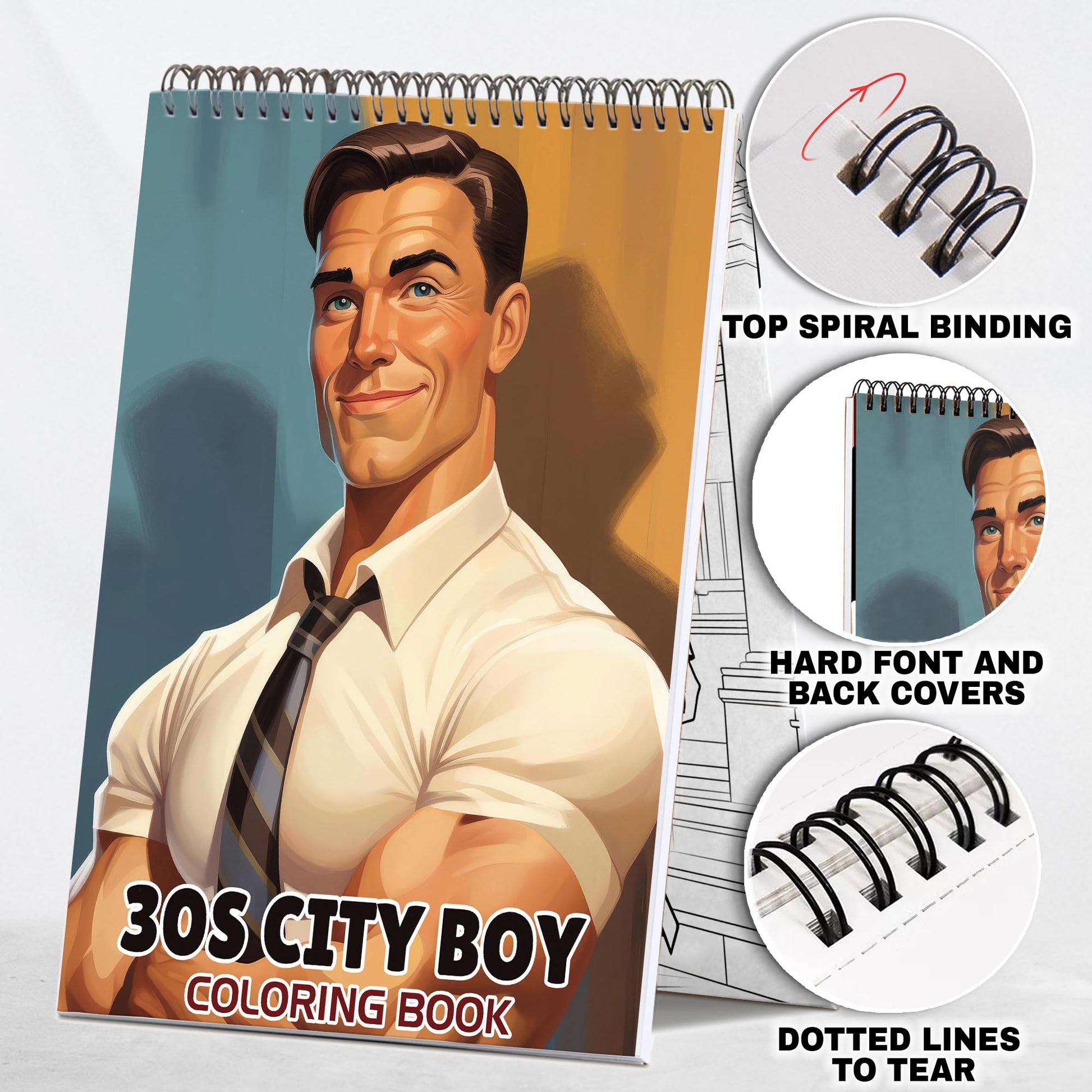 30s City Boy Spiral Bound Coloring Book: 30 City Boy Coloring Pages for a Stylish and Artistic Coloring Adventure