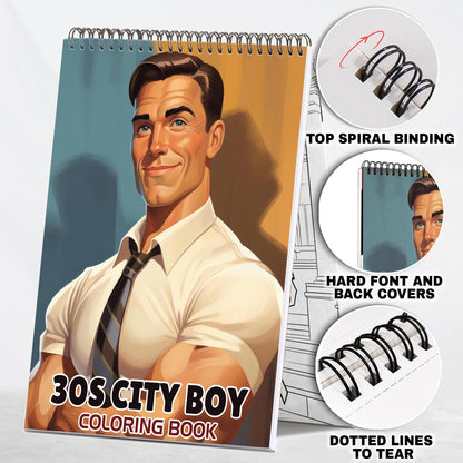 30s City Boy Spiral Bound Coloring Book: 30 City Boy Coloring Pages for a Stylish and Artistic Coloring Adventure